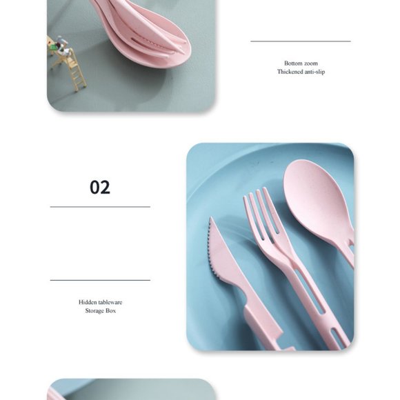 Cutlery Portable Travel Plastic Wheat Material Spoon Fork And Knife Set - Picture 2 of 16